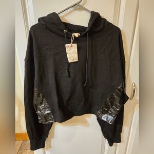 Hem and Thread Cropped Hoodie